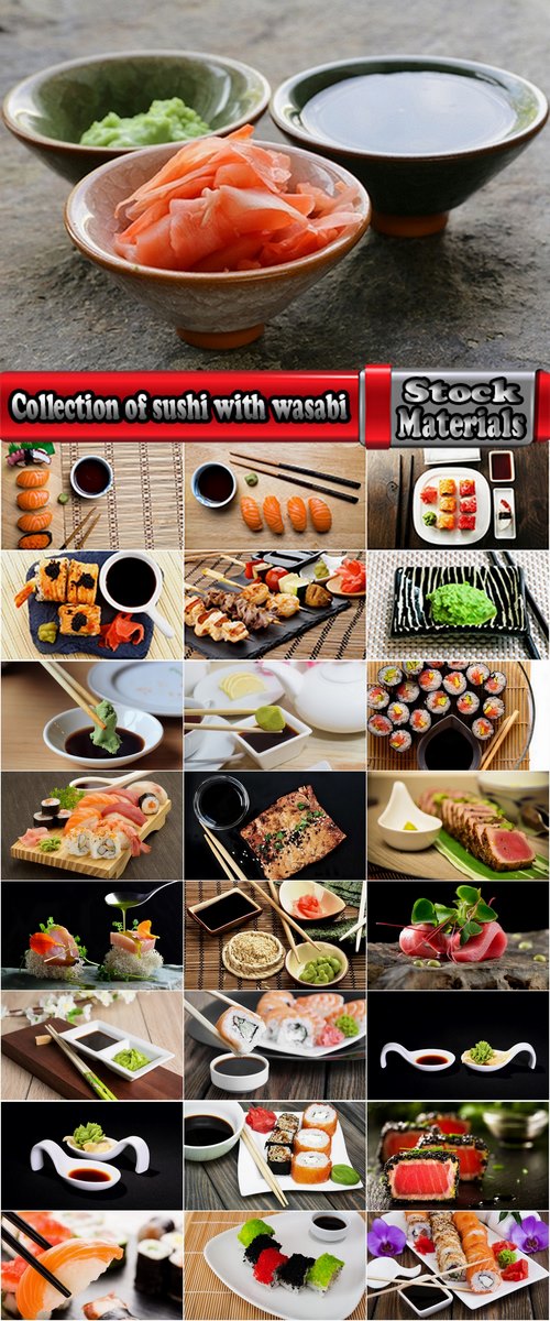 Collection of of sushi with wasabi sauce seasoning spice 25 HQ Jpeg