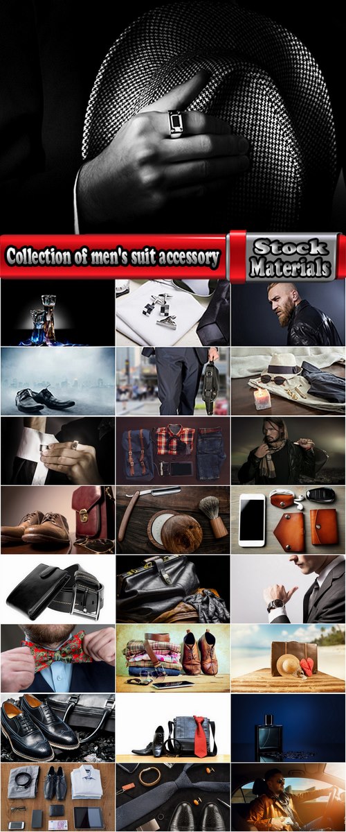 Collection of men's suit accessory portfolio watch hat shoes perfume 25 HQ Jpeg