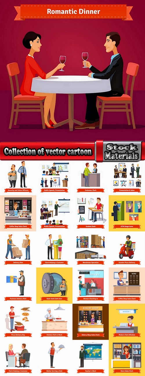 Collection of vector cartoon image of different professions infographics businessman 25 Eps