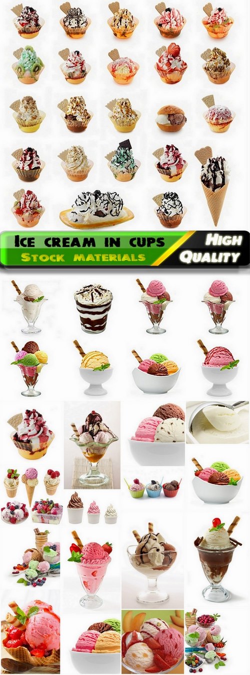 Fruit and chocolate ice cream in cups - 25 HQ Jpg