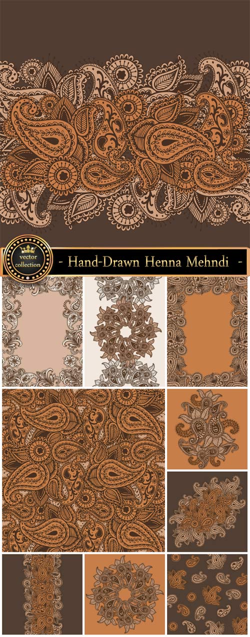 Hand-drawn henna mehndi, vector
