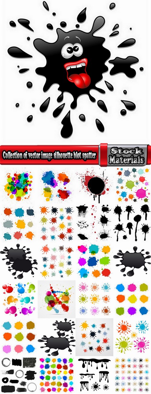 Collection of vector image silhouette blot spatter spilled a drop of paint 25 Eps