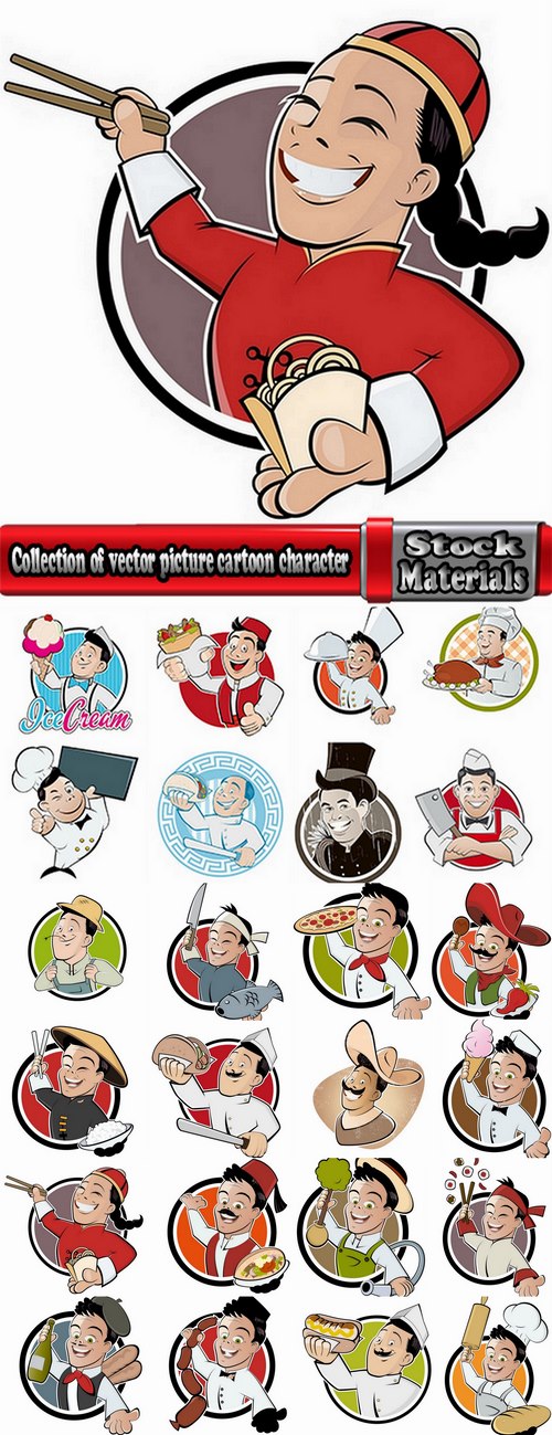 Collection of vector picture cartoon character chef cooking 25 Eps