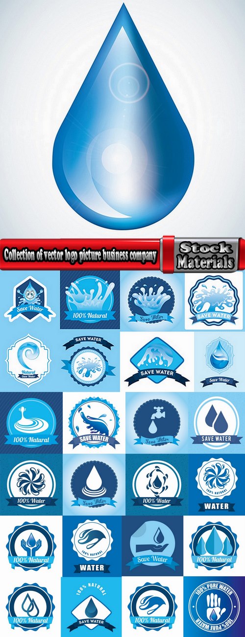 Collection of vector logo picture business company clean natural mineral water 25 Eps