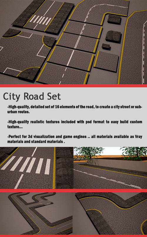 [3DMax] City Road Set (street pack) - 3docean 9695937