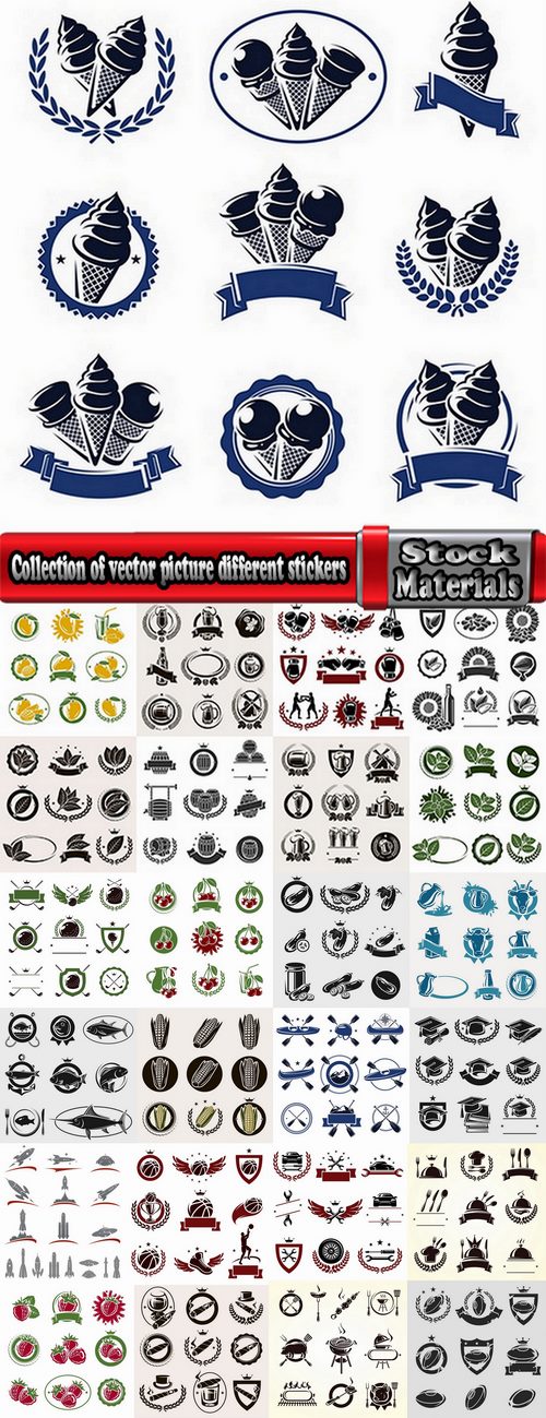 Collection of vector picture different stickers on different topics marker icon label 25 EPS