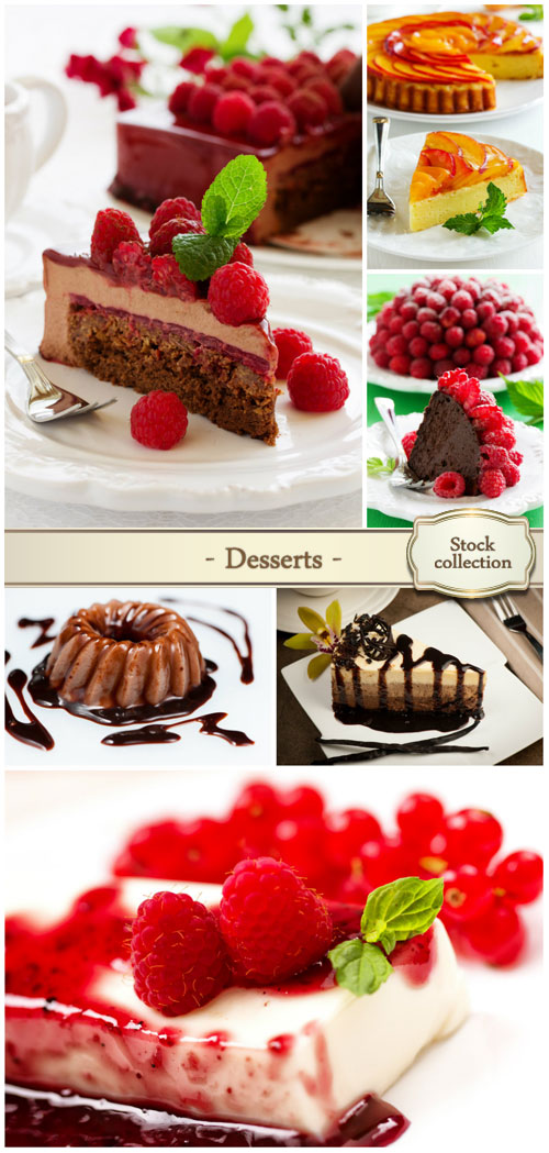 Desserts with berries and cakes - Stock photo