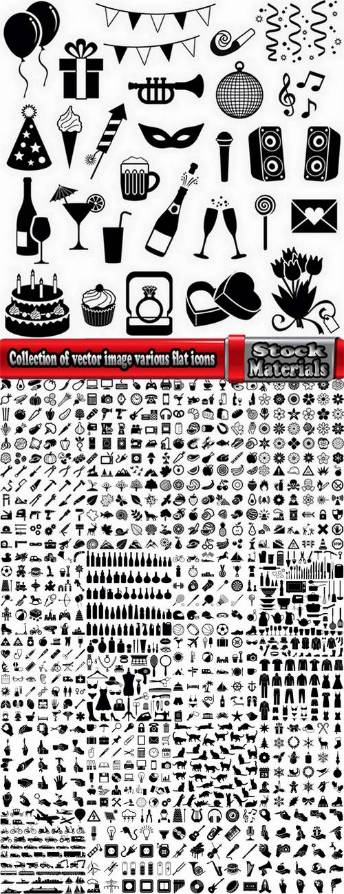 Collection of vector image various flat icons on various subject silhouette # 5-25 Eps