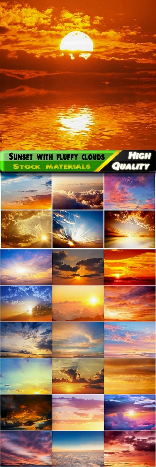 Beautiful sunset with fluffy clouds on blue sky - 25 HQ Jpg