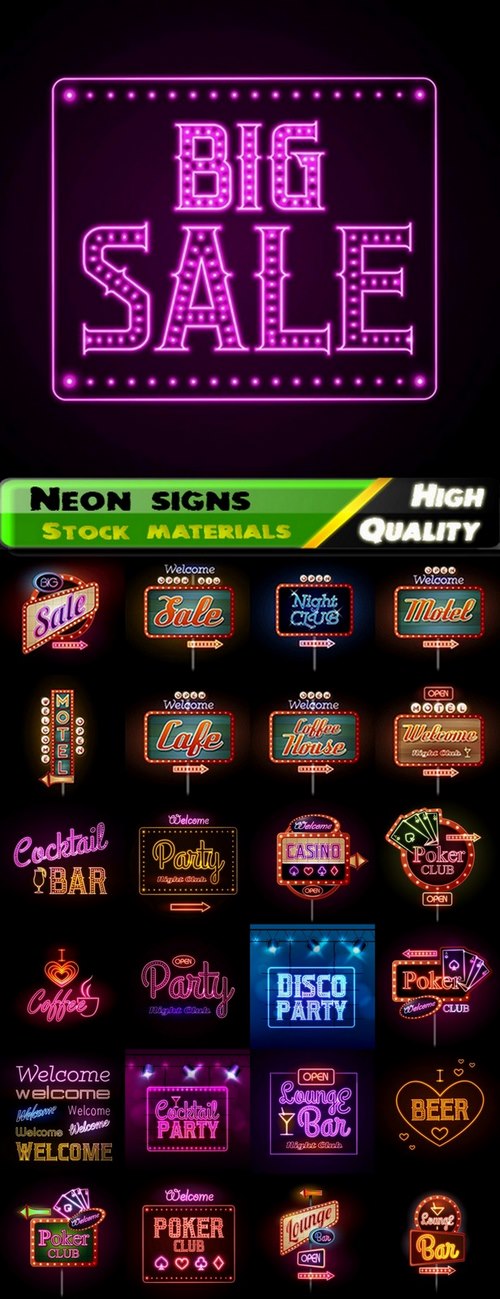 Neon signs with different words for advertising 2