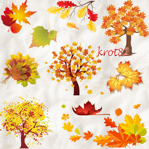 Осенний клипарт на прозрачном фоне – Деревья и листья 