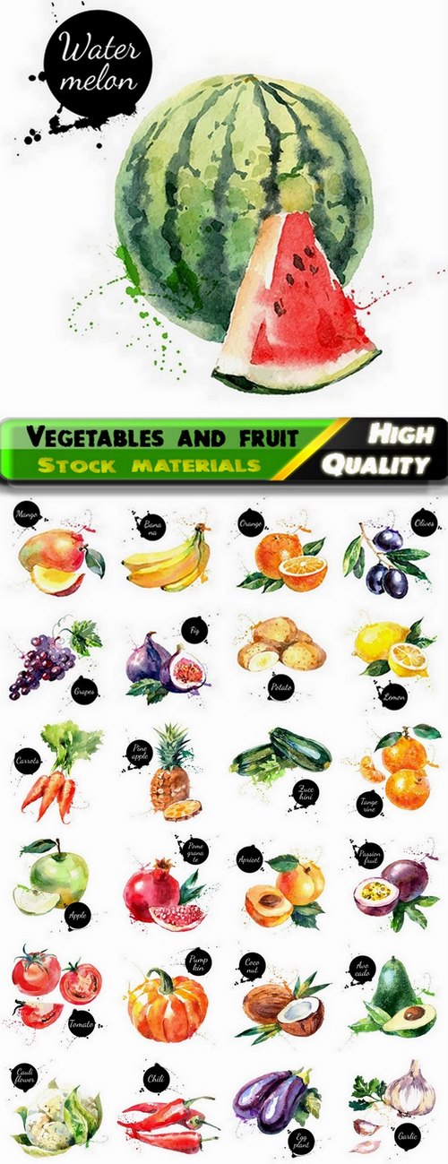 Watercolor vegetables and fruit creative atr - 25 Eps