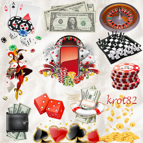 Клипарт PNG для фотошопа – Игральные карты, деньги, казино, игральные кубики