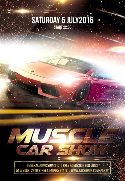 Flyer PSD Template - Muscle Car Show plus Facebook Cover